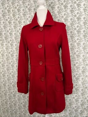 Tulle Red Wool Blend Button Front Mod Coat Size XL (Runs Small - Fits M/L)